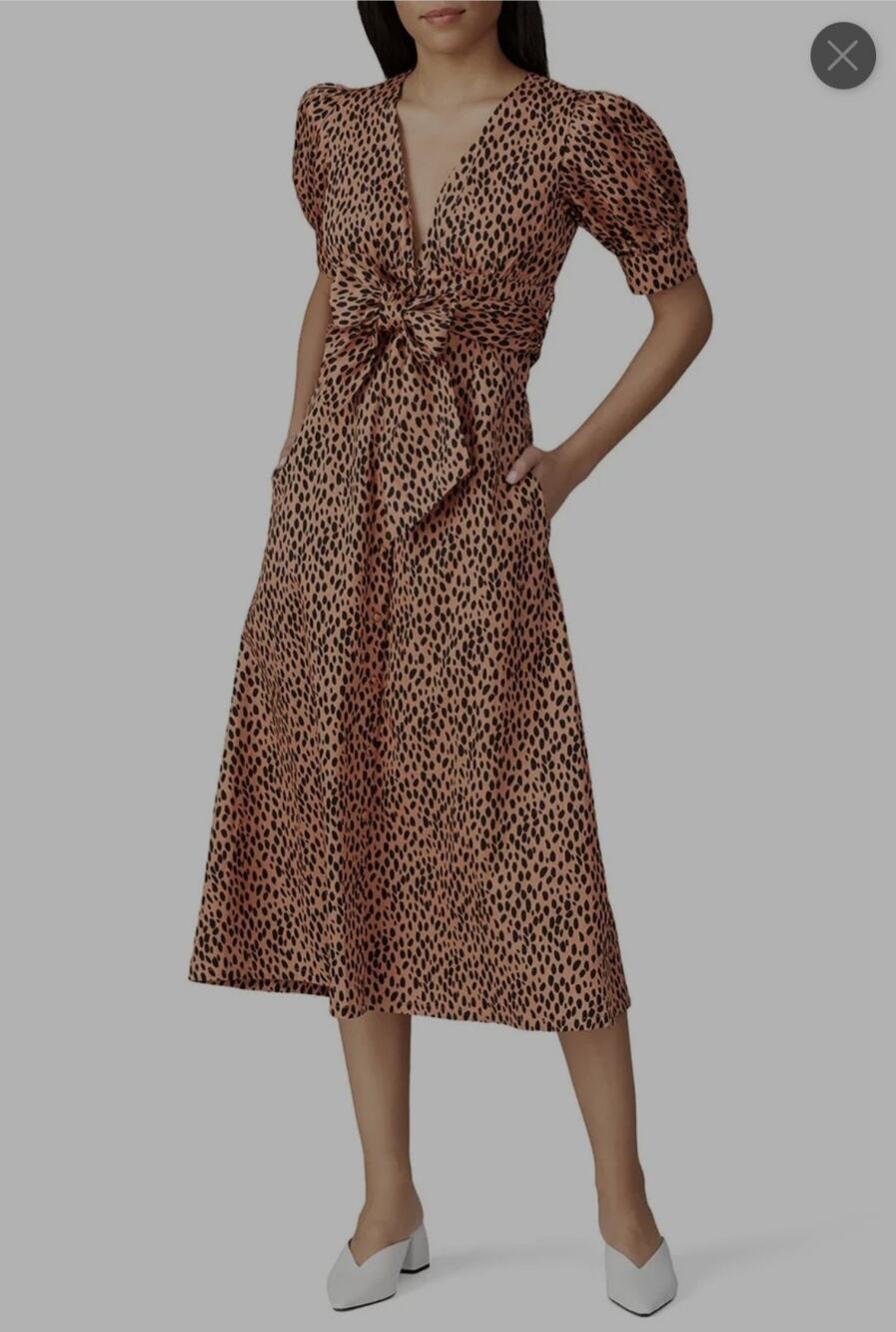 RTR Love, Whit Dotted Puffed Sleeve Midi Dress Small